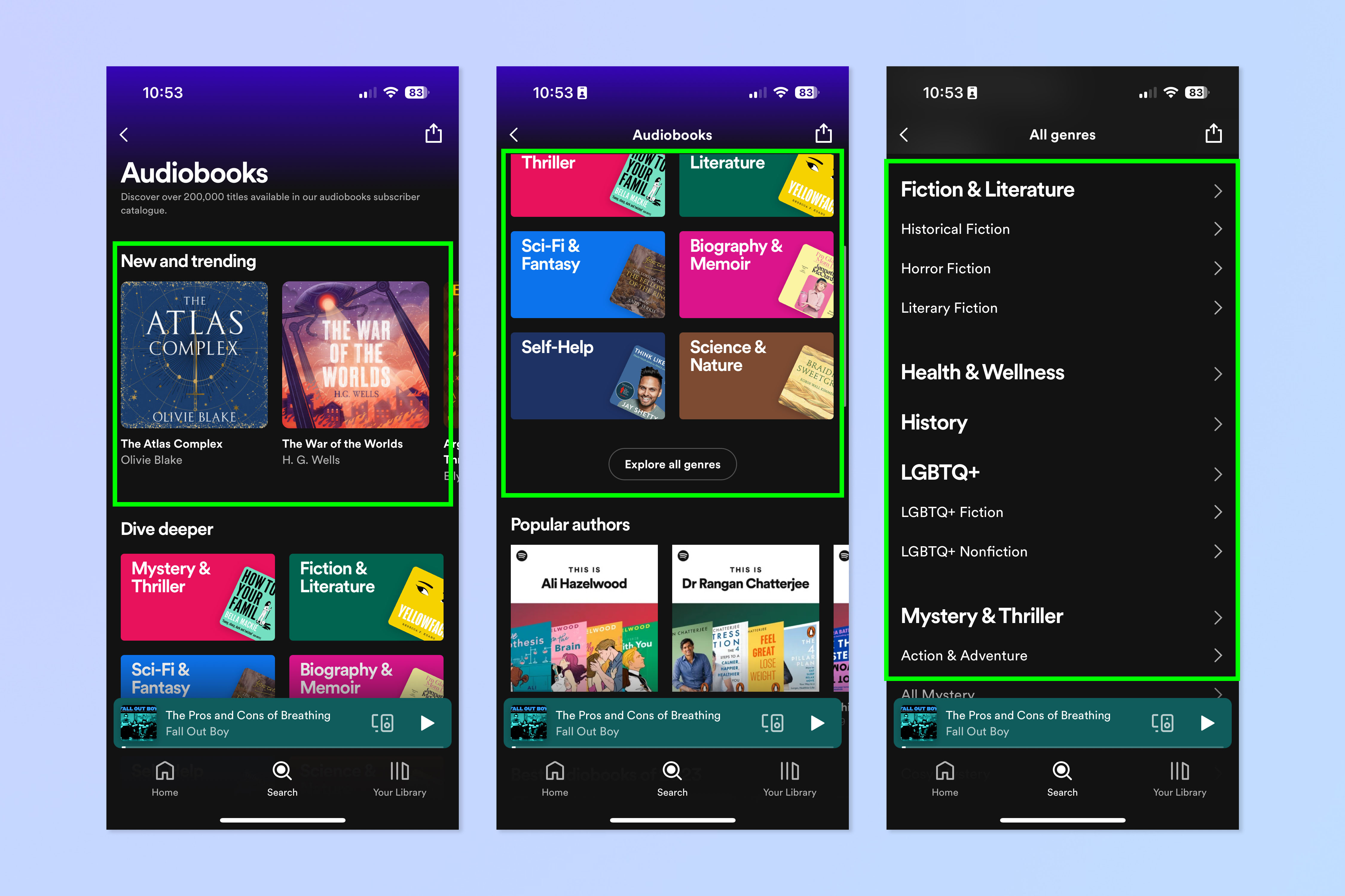 צילום מסך המראה כיצד להאזין לספרי שמע בספוטיפיי