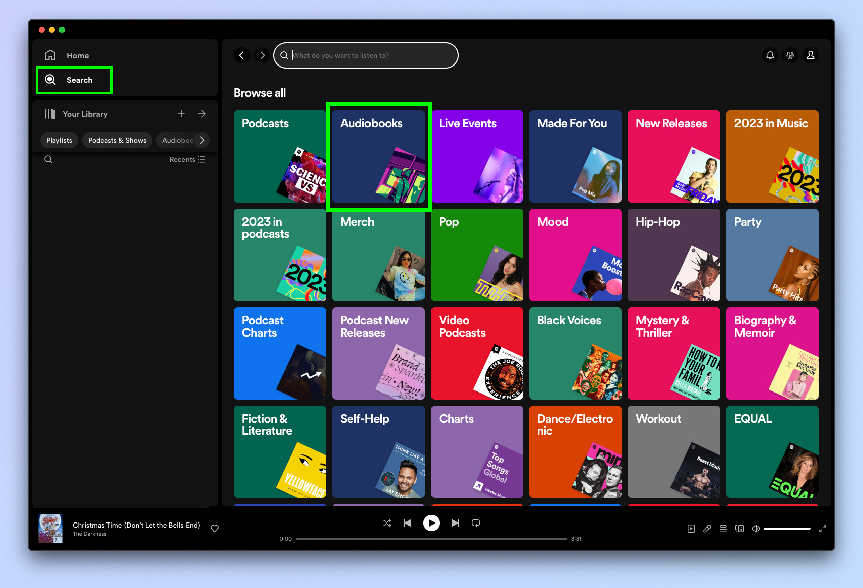 צילום מסך המראה כיצד להאזין לספרי שמע בספוטיפיי
