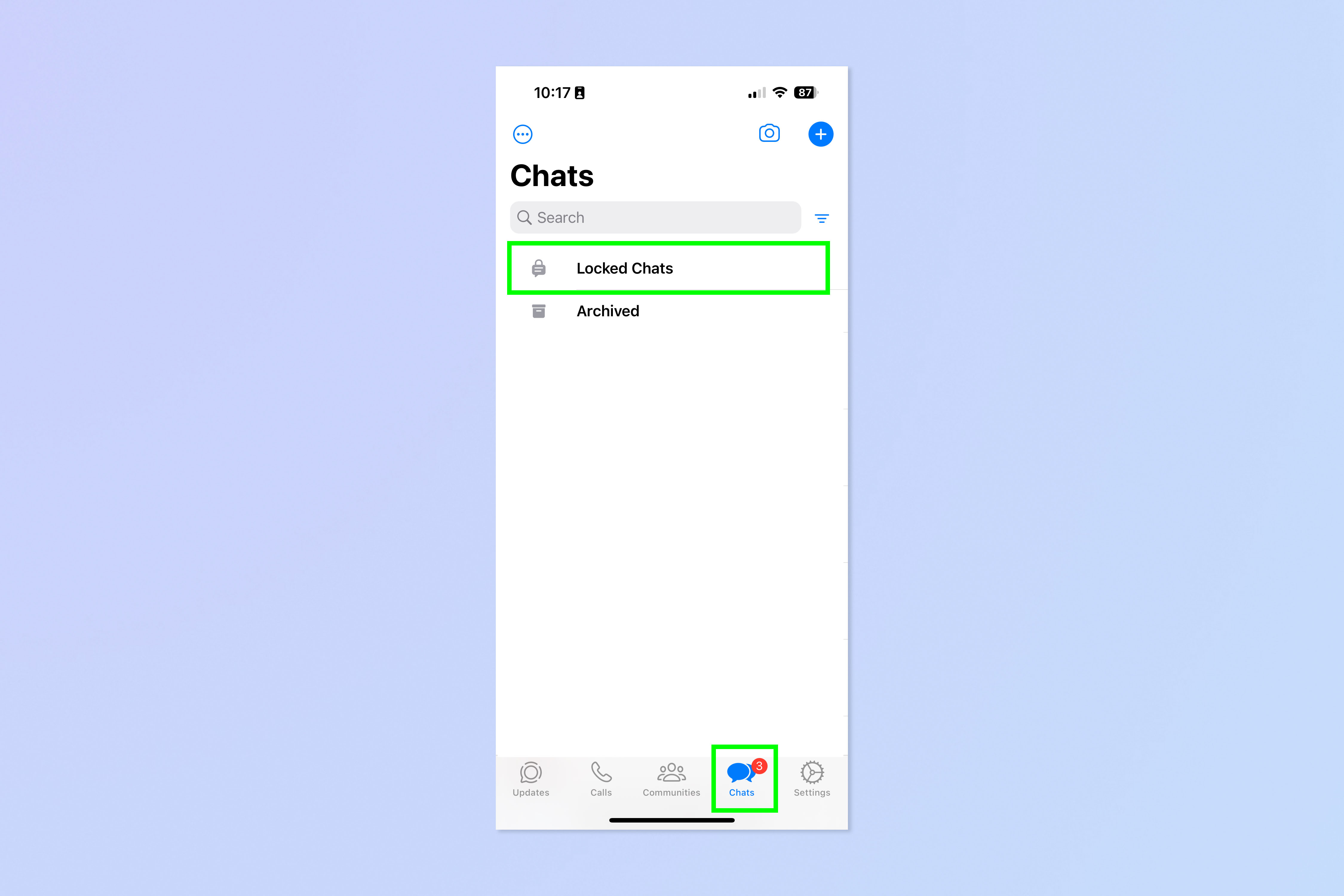צילום מסך המראה כיצד לנעול צ'אטים בודדים ב- WhatsApp