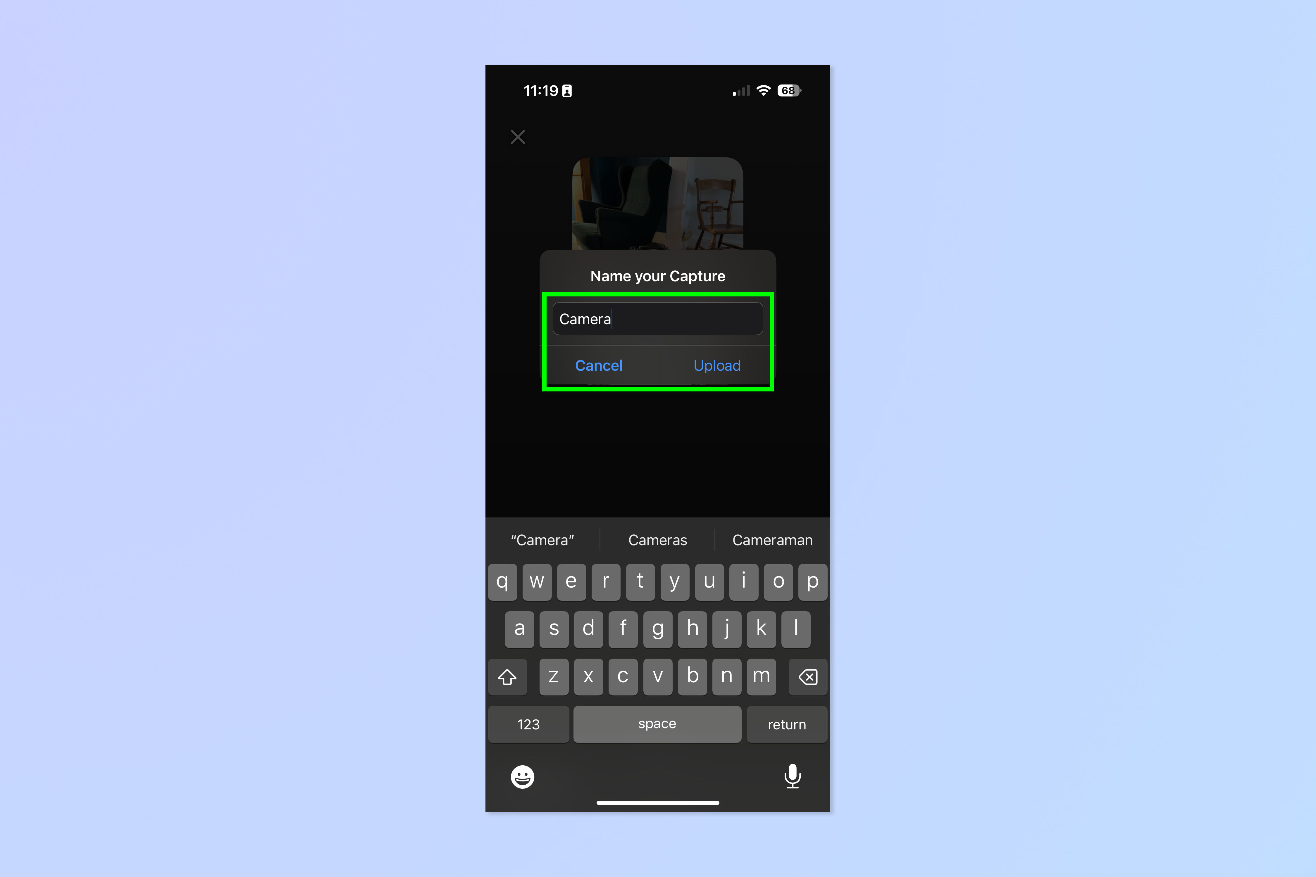 צילום מסך של אפליקציית Luma AI המשמשת ללכידת תלת מימד של מצלמת Fujifilm שחורה