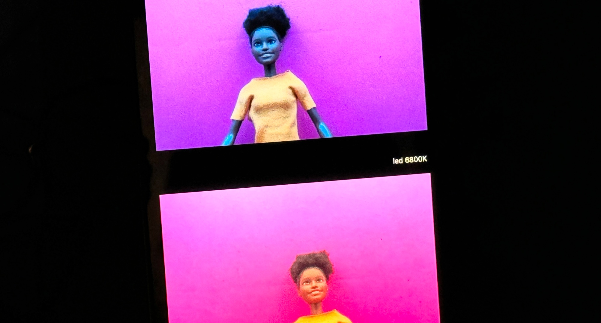 הדגמת טלפון של מצלמת Spectricity המציגה תוצאות מחיישן Spectricity לעומת Pixel 7 Pro