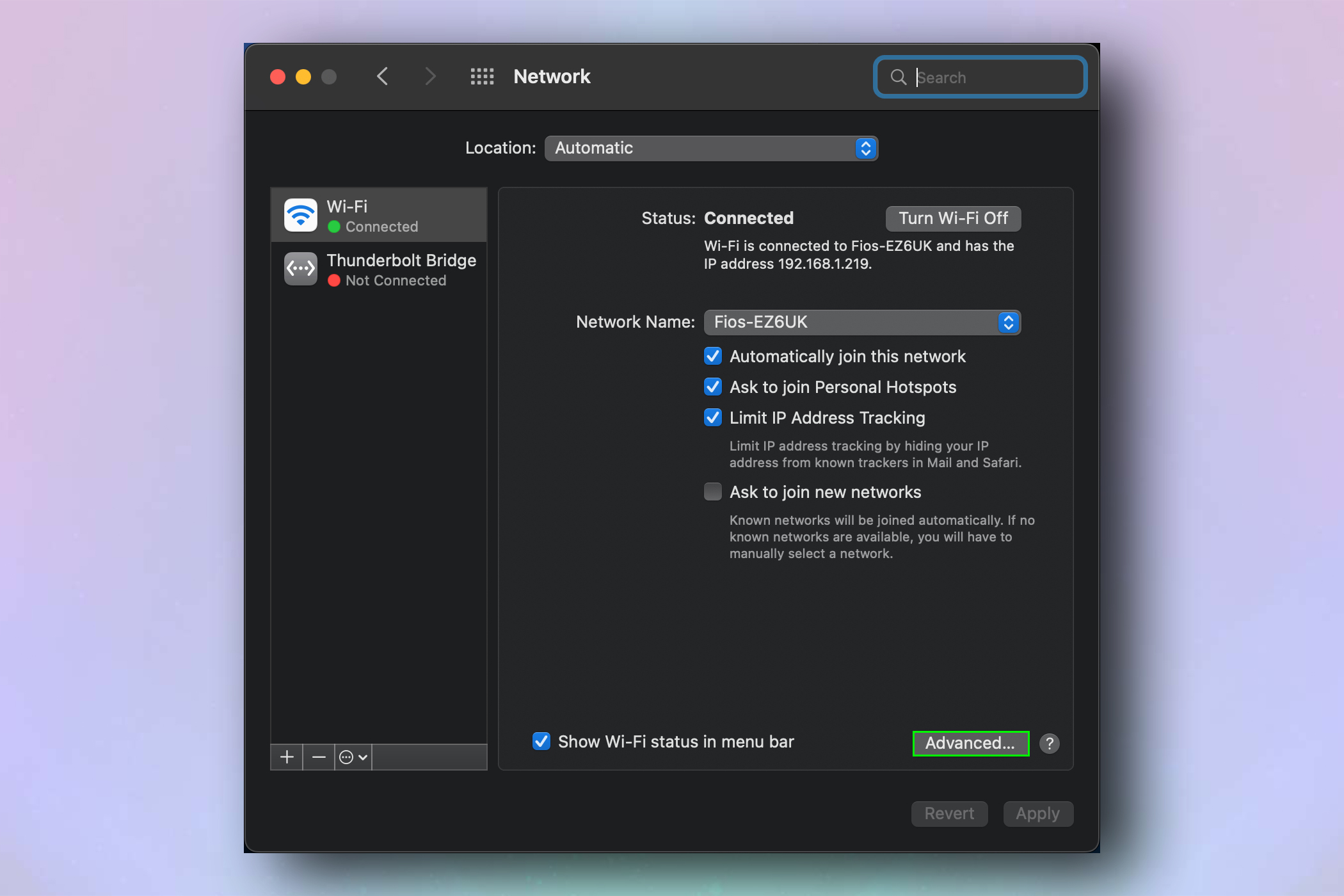 צילום מסך המדגים כיצד לשנות כתובת IP ב-Mac