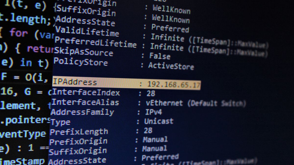 An IP address on a screen of code, representing an article about how to change your IP address