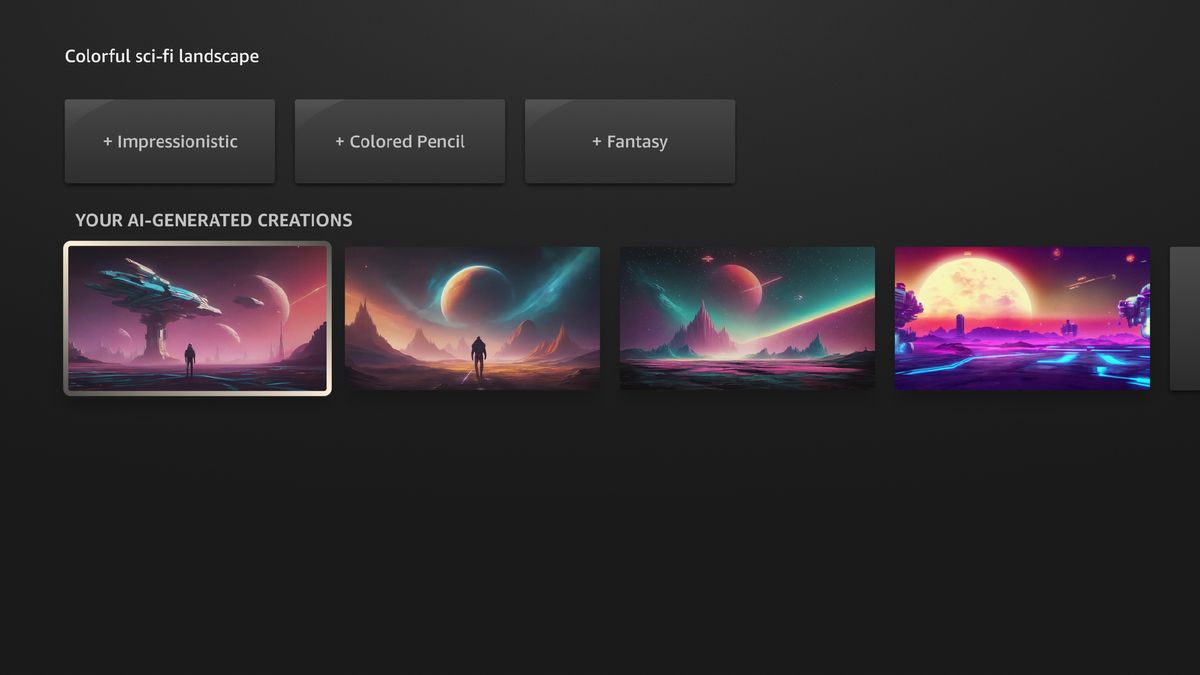 Amazon Fire TV AI Art prompt colorful sci fi landscape