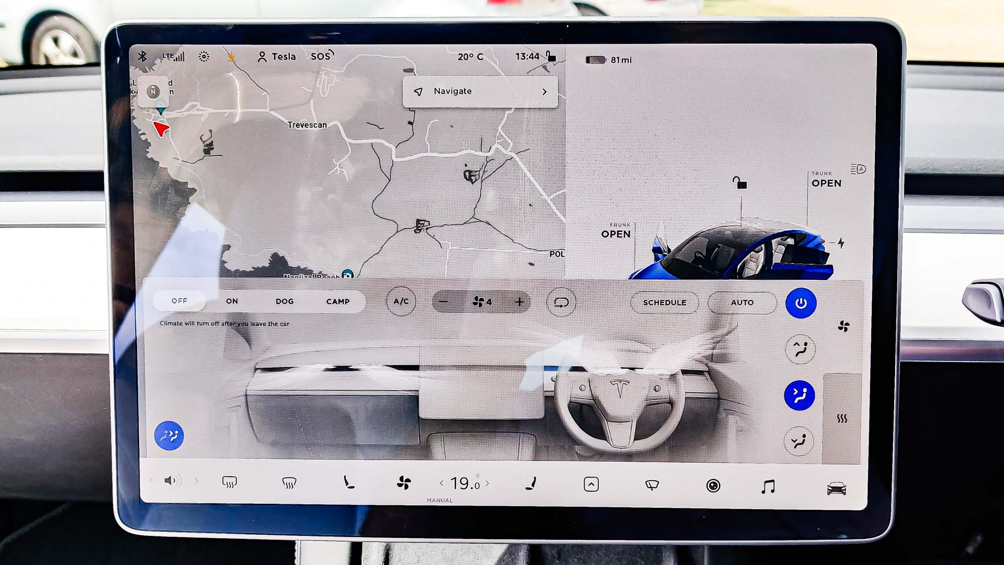 תפריט בקרת HVAC של Tesla Model 3