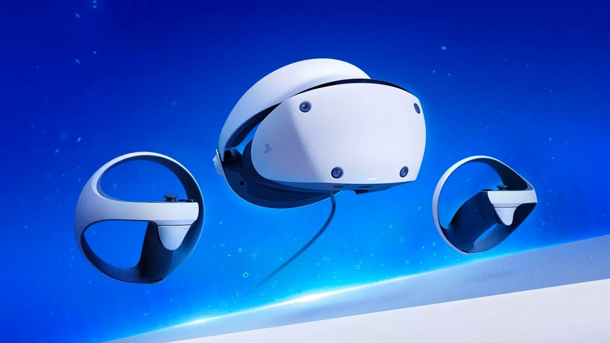 PSVR 2 headset with PSVR 2 Sense controllers