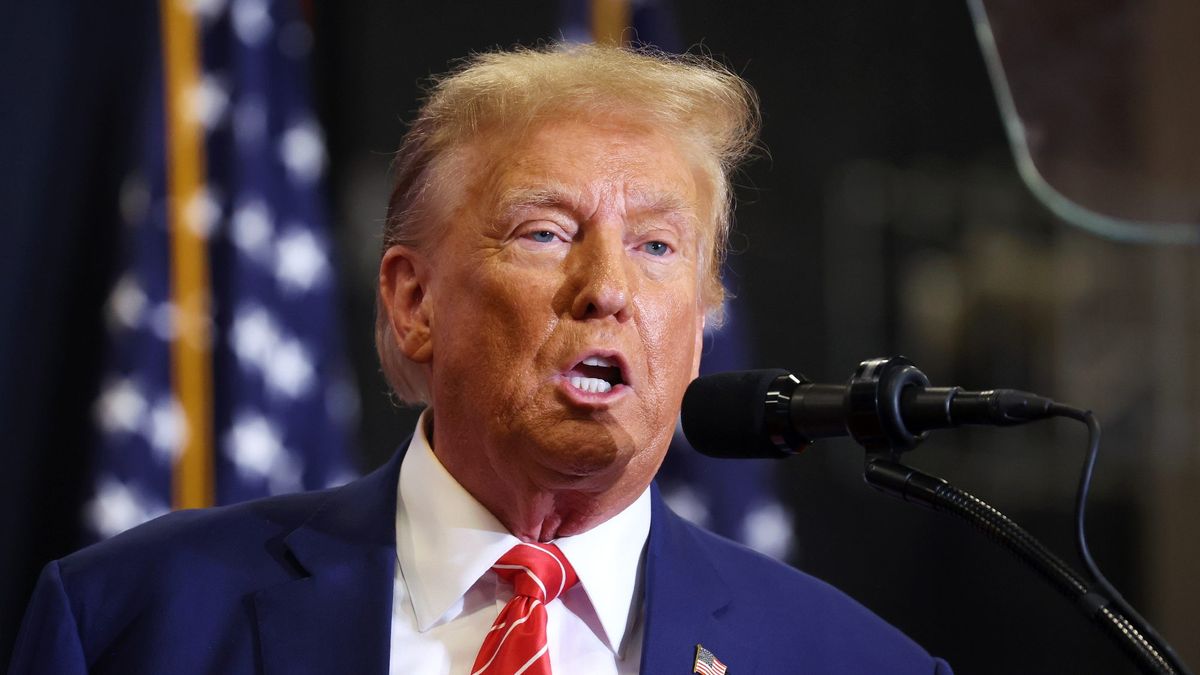 Republican presidential candidate former President Donald Trump speaks to guests during a rally at Clinton Middle School on January 06, 2024 in Clinton, Iowa. Iowa Republicans will be the first to select their party