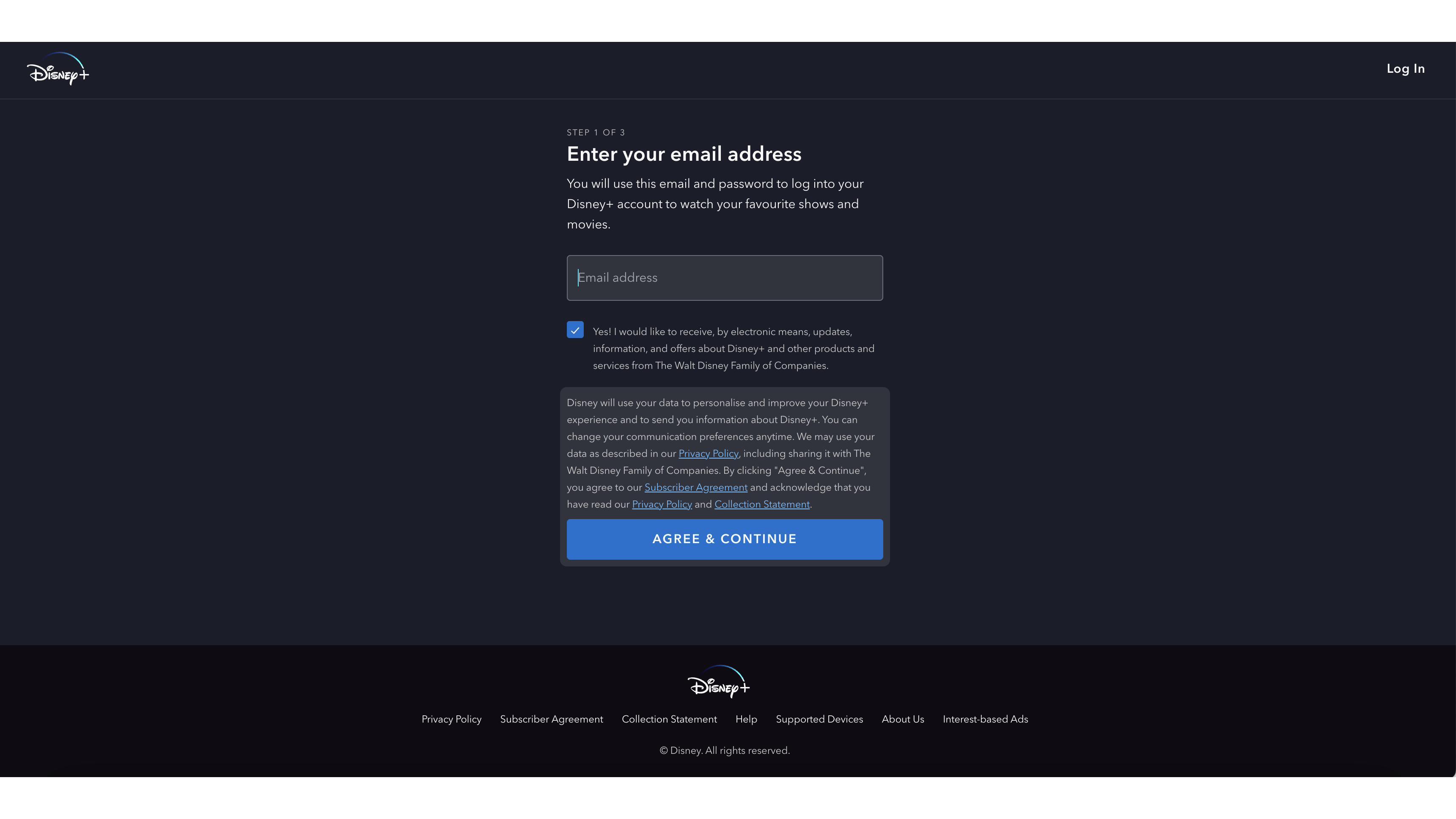 תמונה של דף ההתחברות של דיסני פלוס