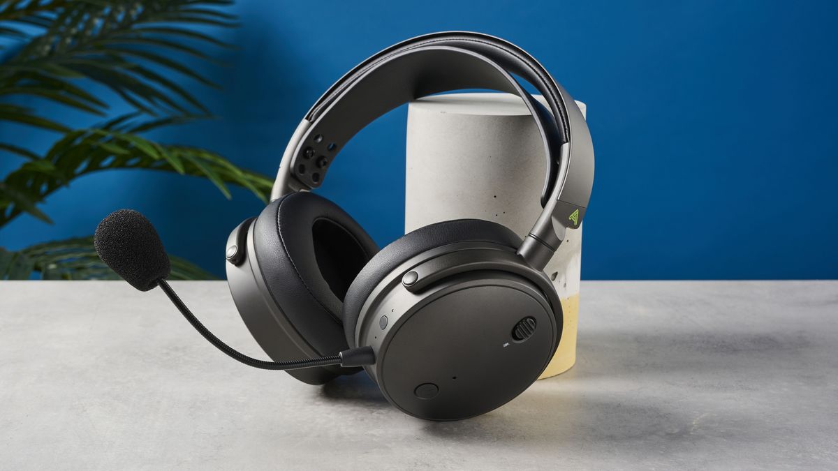 A photograph of the Audeze Maxwell outer earcups showing the mic controls