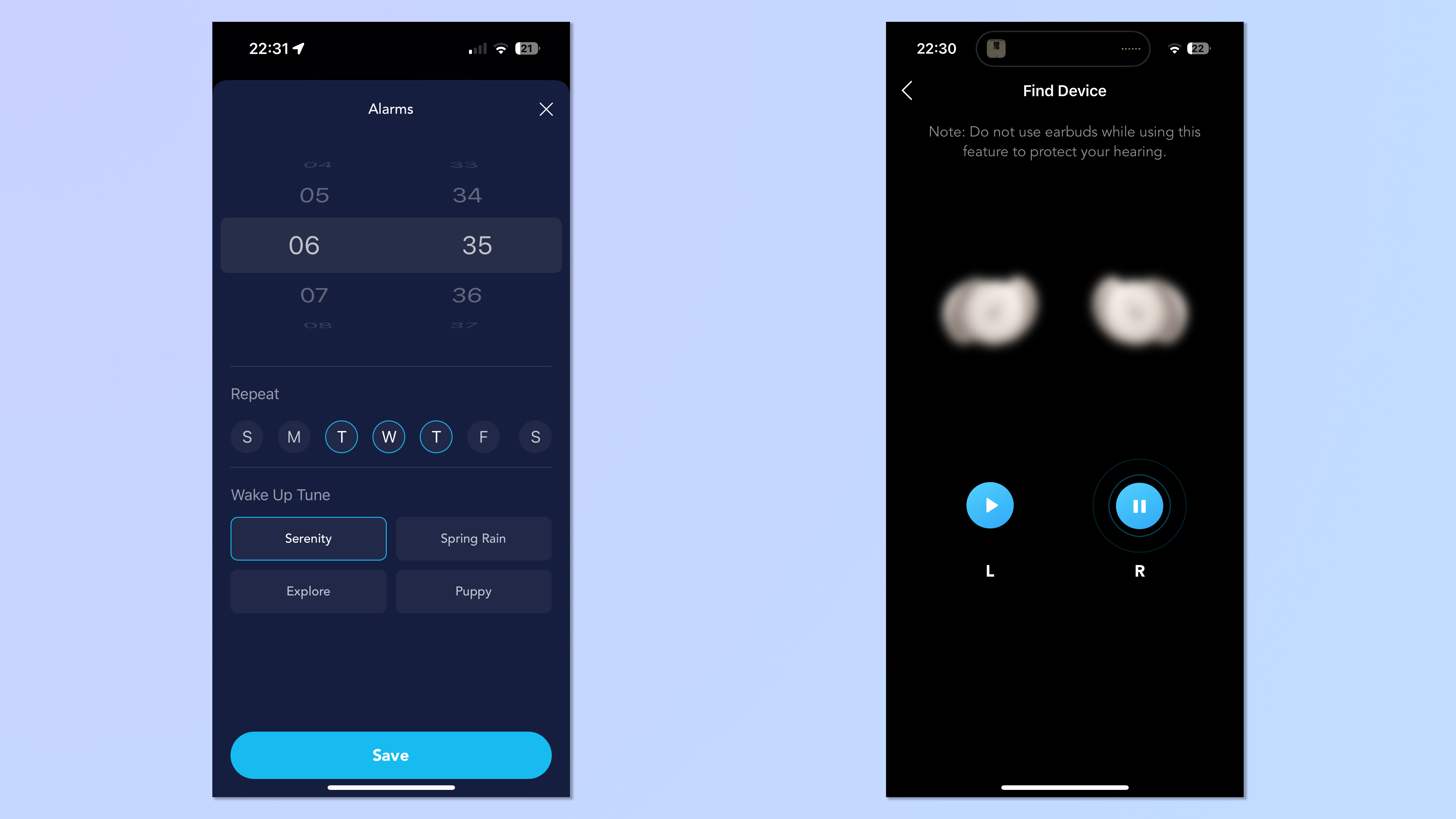 צילום מסך של אפליקציית Soundcore המשמשת לשינוי הגדרות Sleep A20