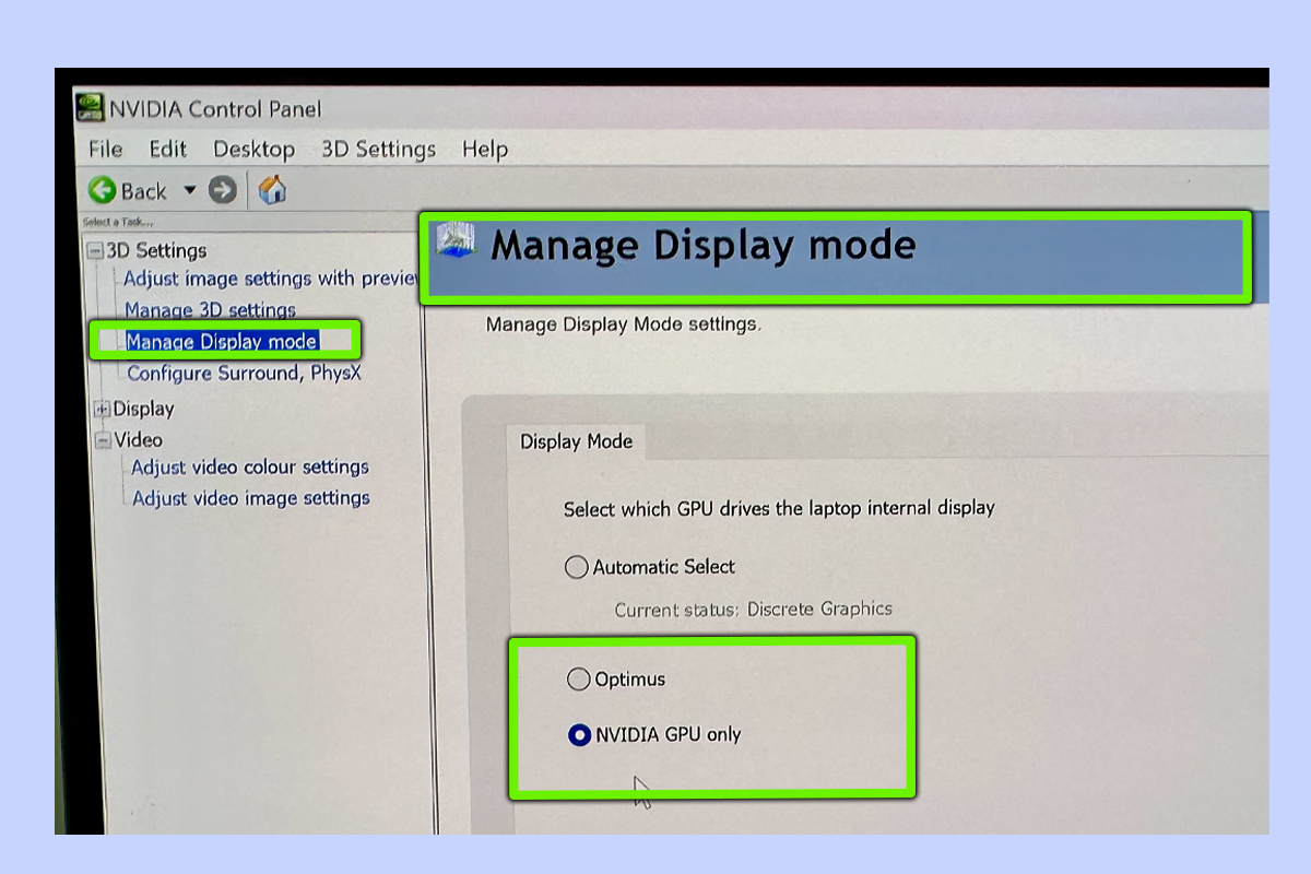 הגדרות Nvidia G-Sync במחשב נייד ROG Zephyrus G14 למשחקים.