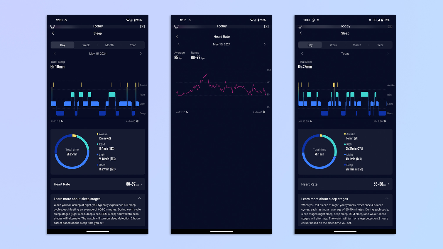 צילומי מסך המציגים את אפליקציית Coros ב-Google Pixel 7 Pro