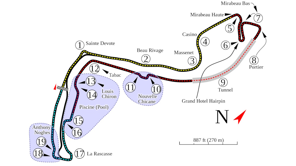 מפה של Circuit de Monaco המשמשת לגראנד פרי
