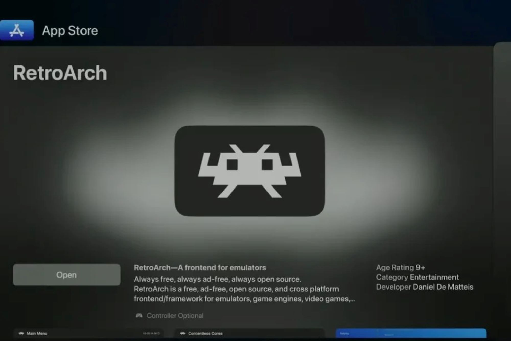 כיסוי מסך של אמולטור RetroArch ב-Apple TV