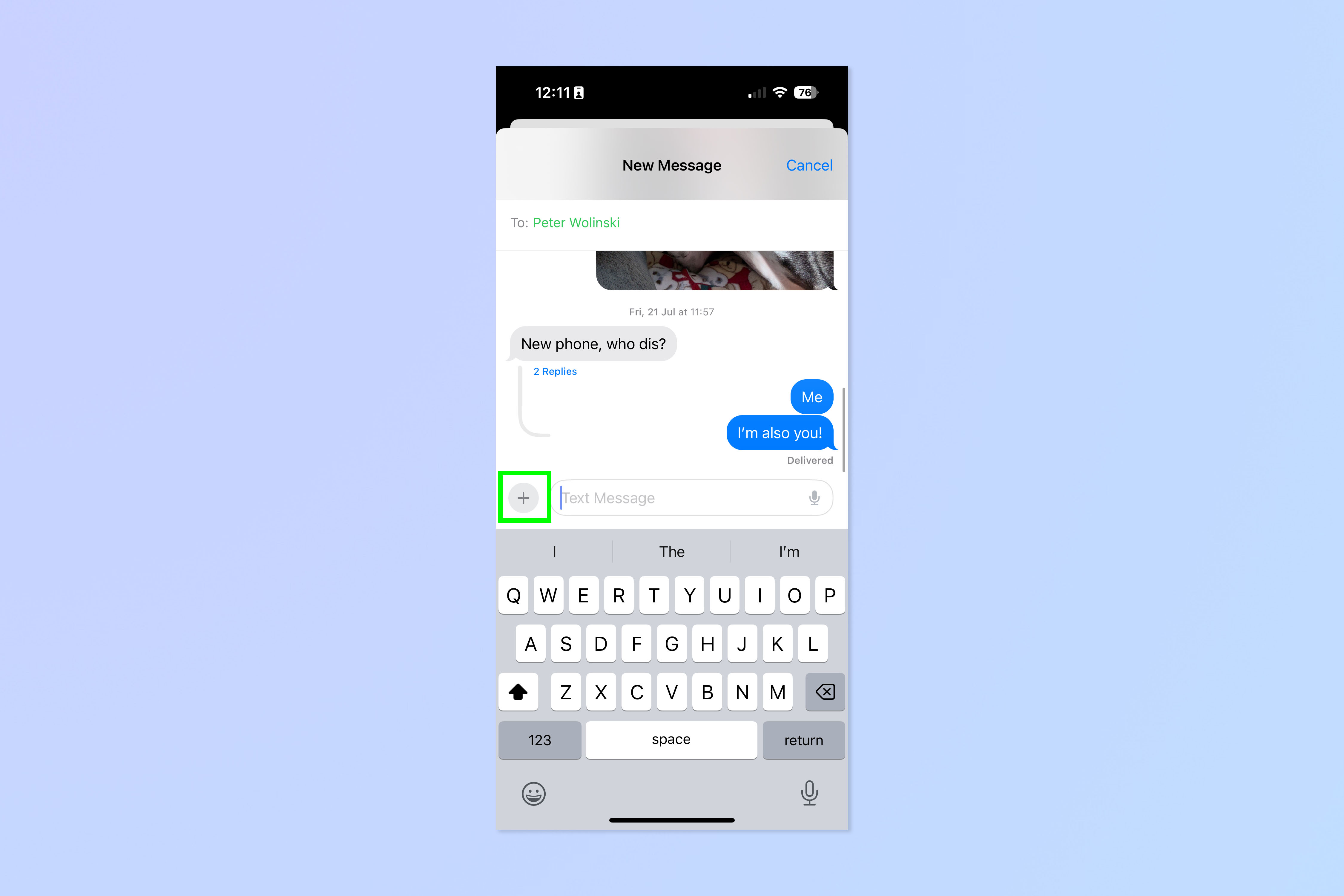 צילום מסך המראה כיצד לסדר מחדש את תפריט הפלוס בהודעות iOS