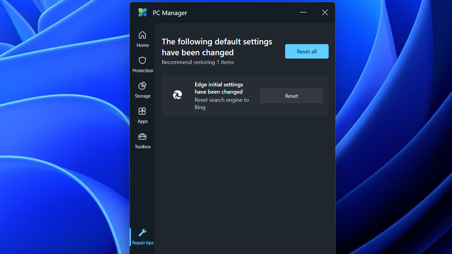 אפליקציית Microsoft PC Manager ממליצה לחזור ל-Bing עם Edge