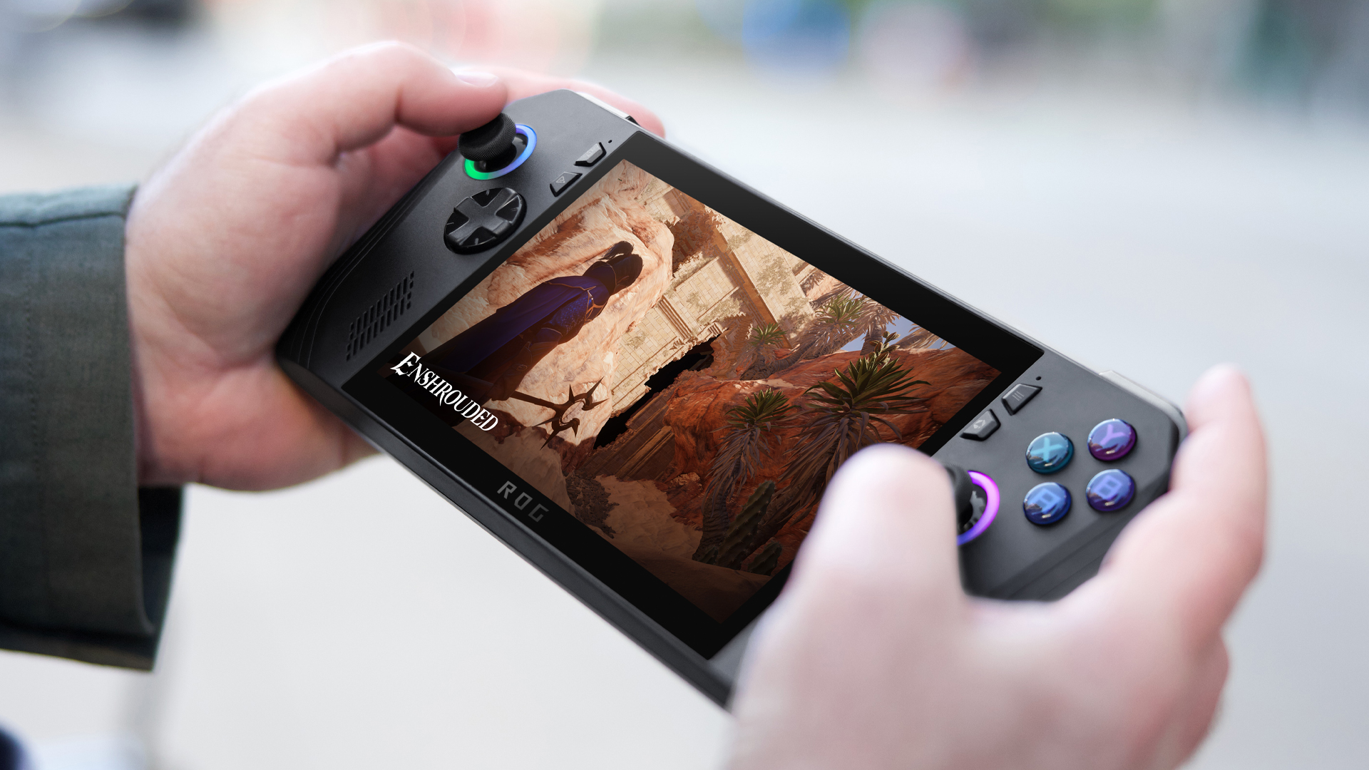 ה-Asus ROG Ally X מתקיים במשחק ביום בהיר.