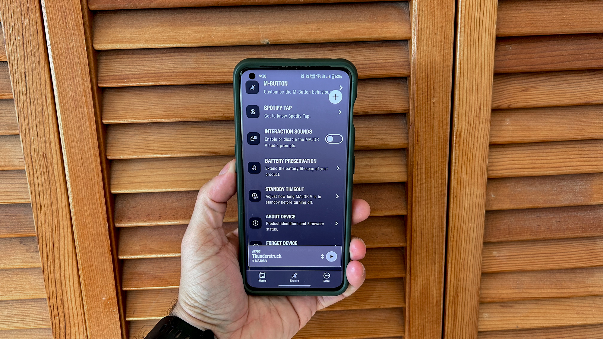 תפריטי אפליקציית שליטה ב-Marshall Major V
