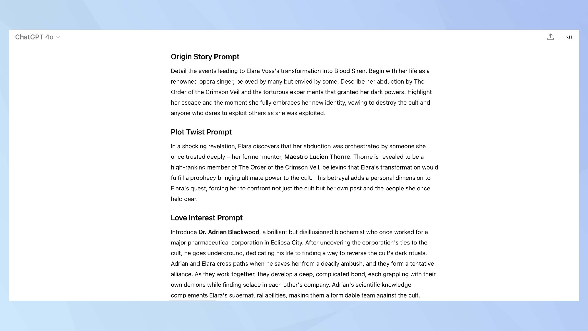 צילום מסך של סיפור מקור הדמות, טוויסט בעלילה ועניין אהבה.