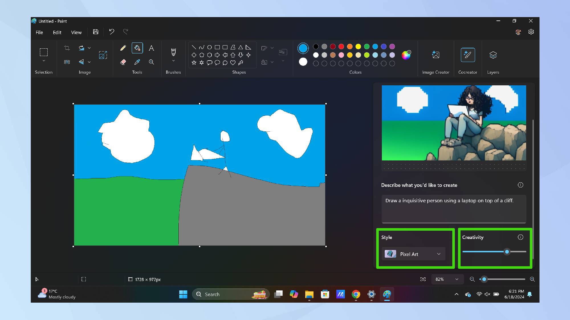 בר יצירתיות Cocreator וסגנון אמנות מודגש