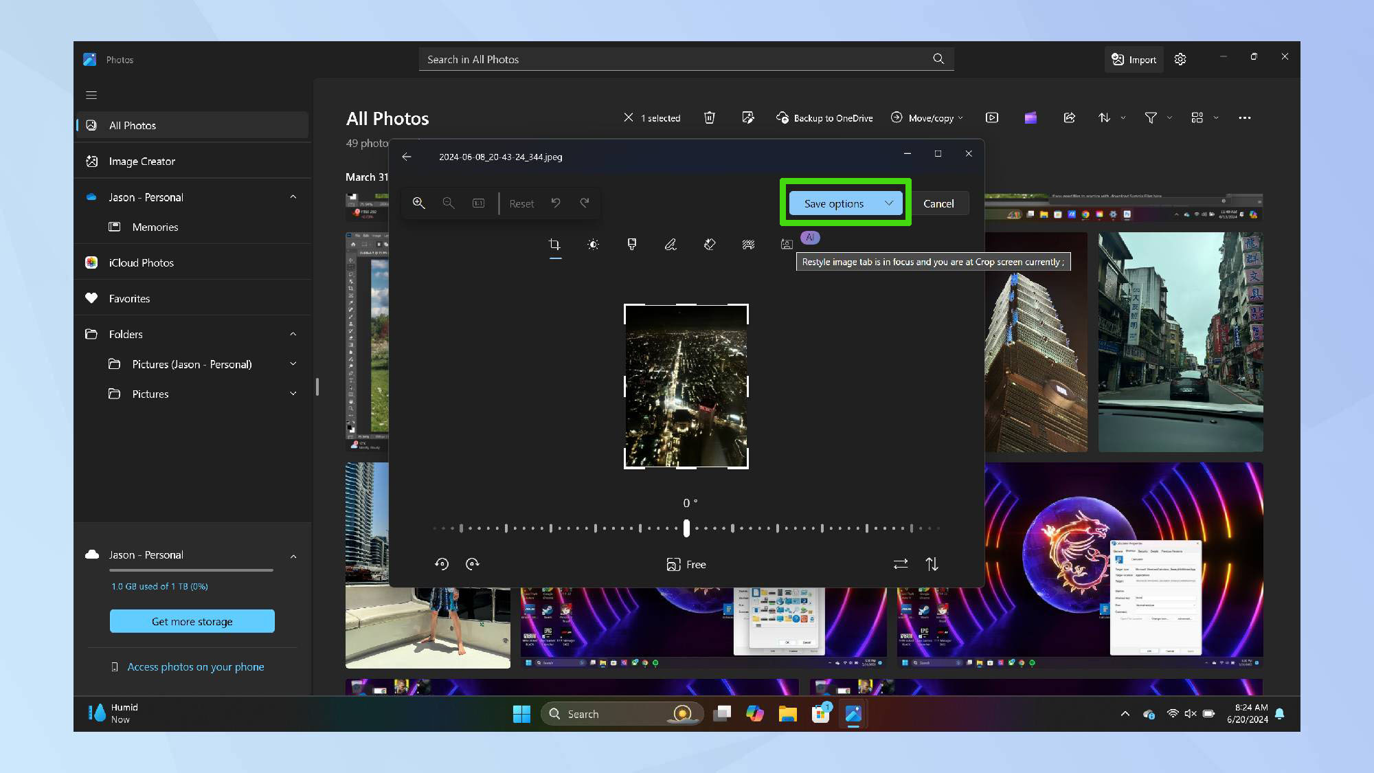 שמור אפשרויות מסומנות עבור תמונה בסגנון חופשי 