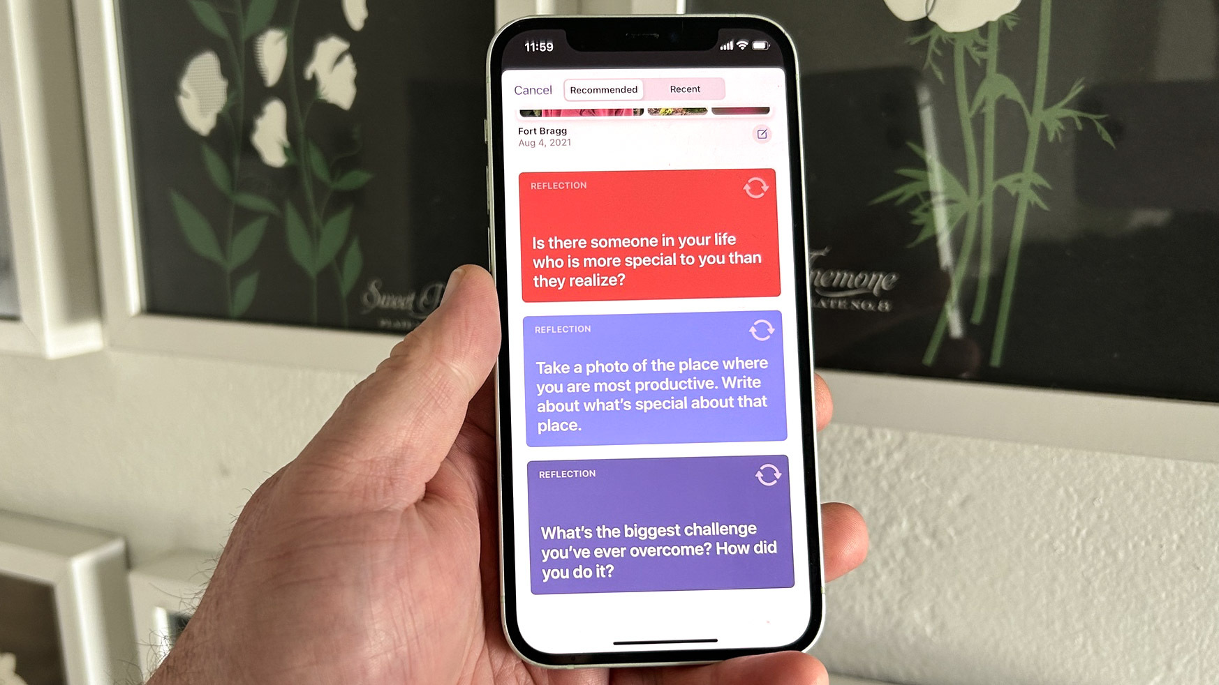 נושאים מוצעים באפליקציית יומן iOS 17