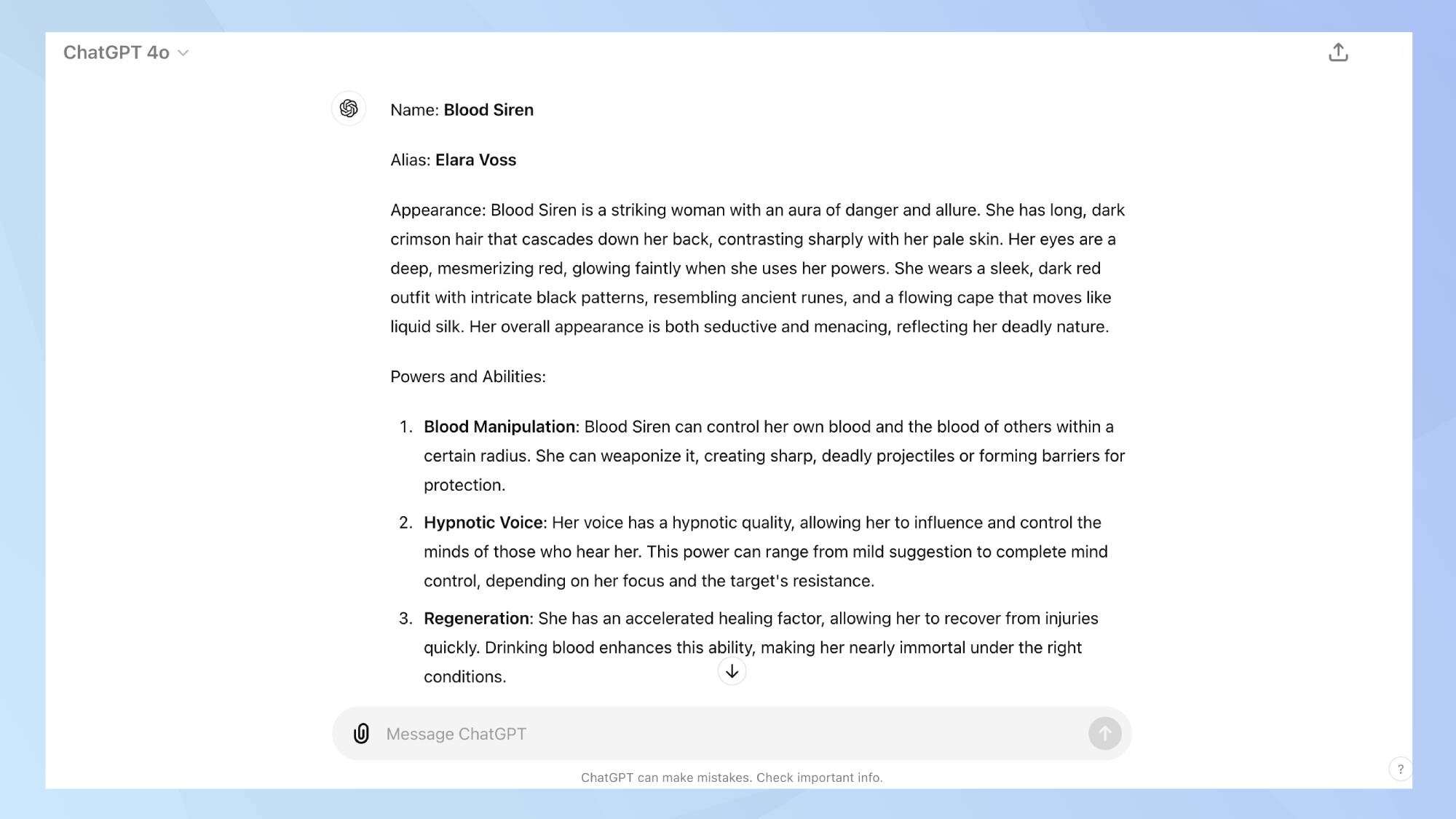 צילום מסך של תגובת אפיון שנוצרה לקומיקס של גיבורי על.