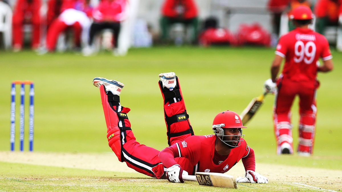Ruvindu Gunaskekera batting for Canada ahead of USA vs Canada in the T20 World Cup 2024 cricket tournament.