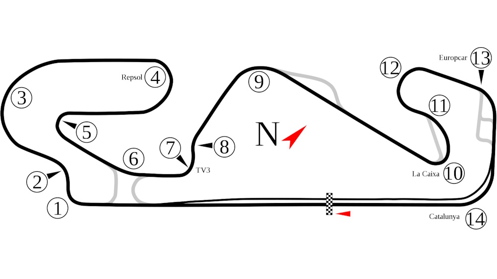 מפה של Circuit de Barcelona-Catalunya שהוא המקום לגראנד פרי של ספרד