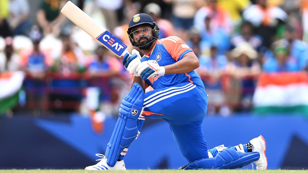 Rohit Sharma hitting one of his 13 sixes during this tournament,