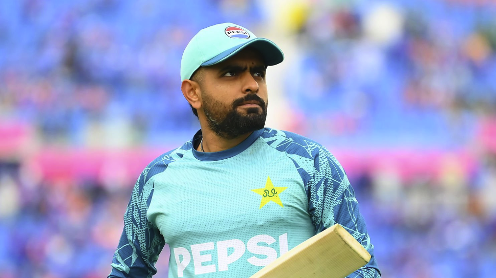 Babar Azam of Pakistan looks on during the warm up prior to the ICC Men
