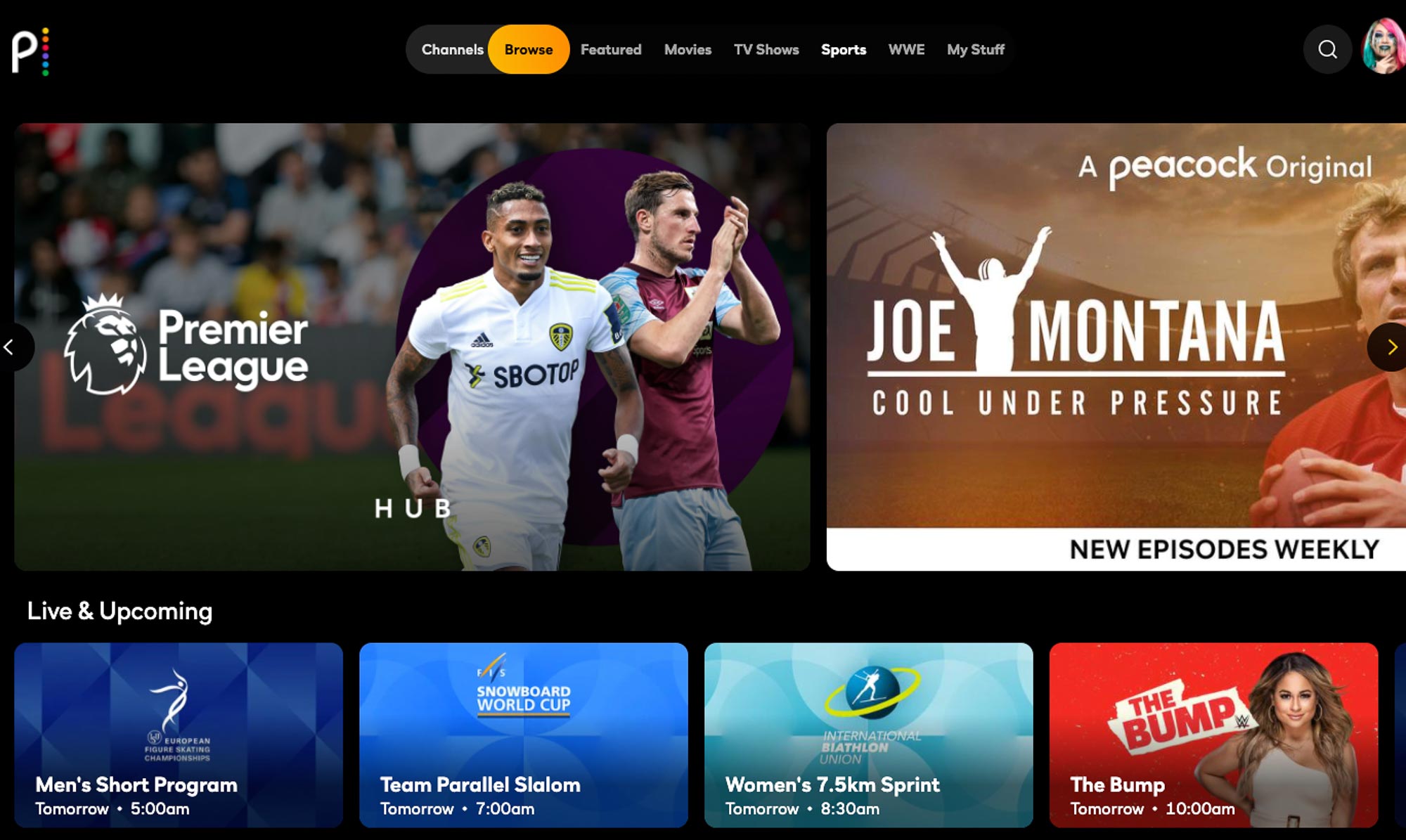 אפליקציית Peacock באינטרנט