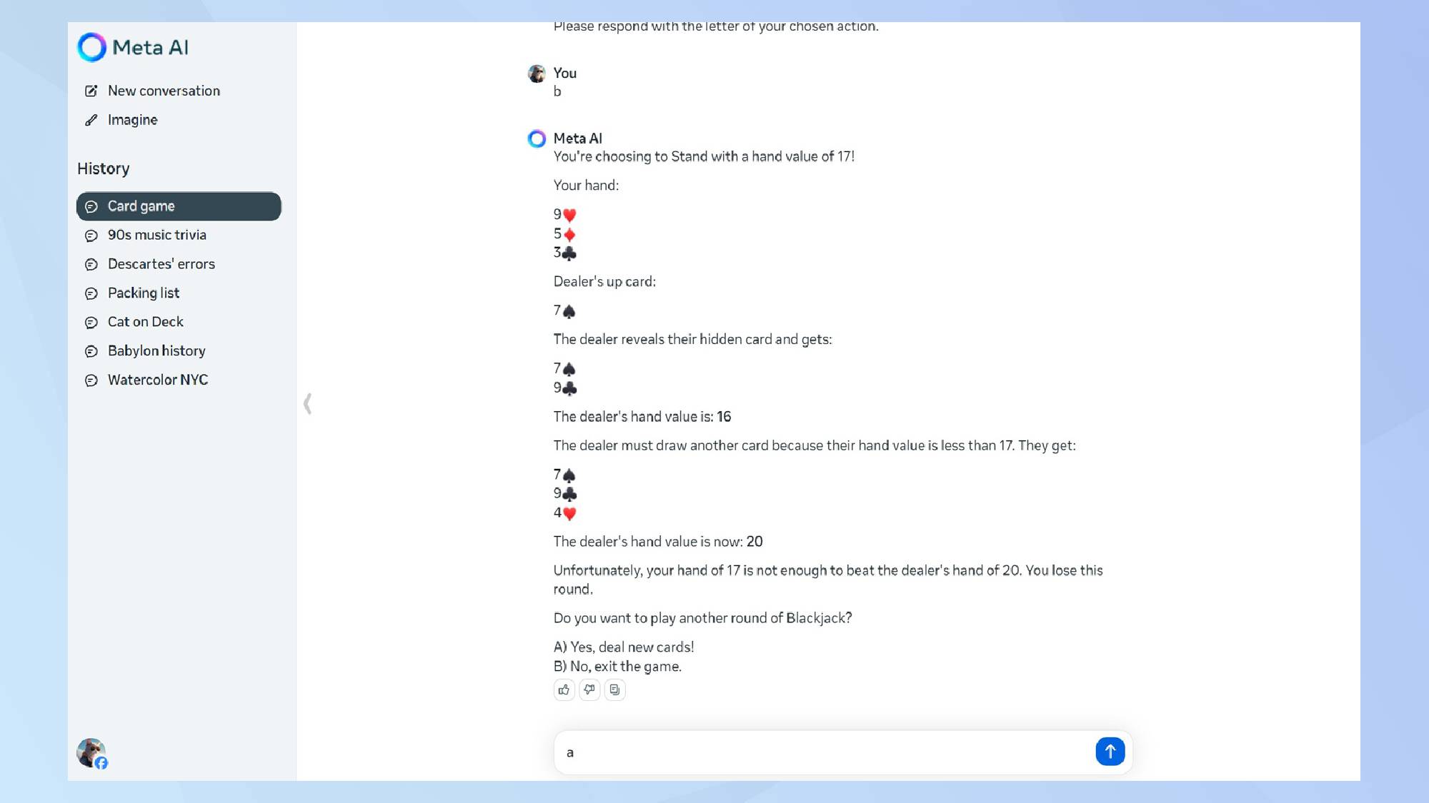 Meta AI משחק בלאק ג'ק