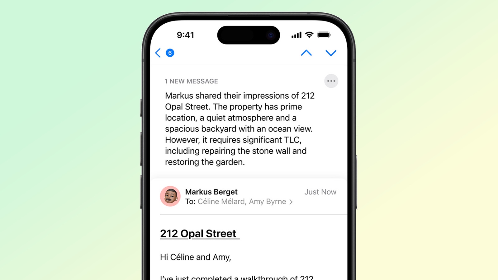 הודעת דואר אלקטרוני ב-Apple Mail מסוכמת על ידי Apple Intelligence