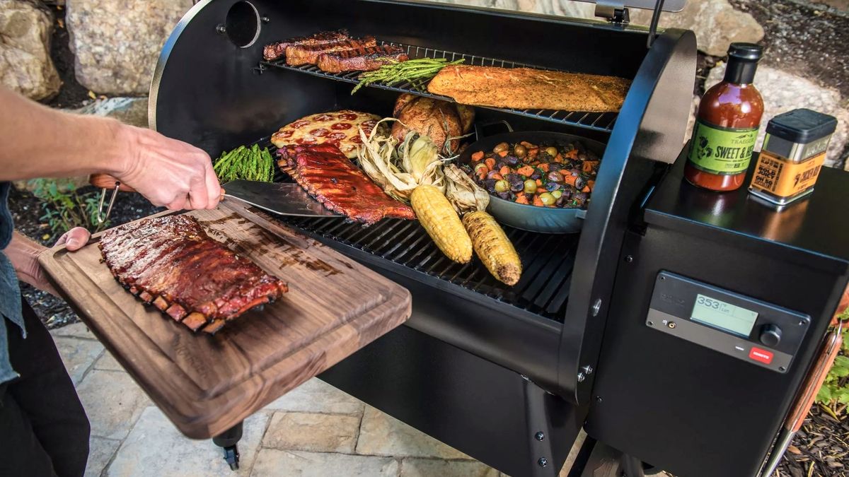Food being made on a Traeger grill