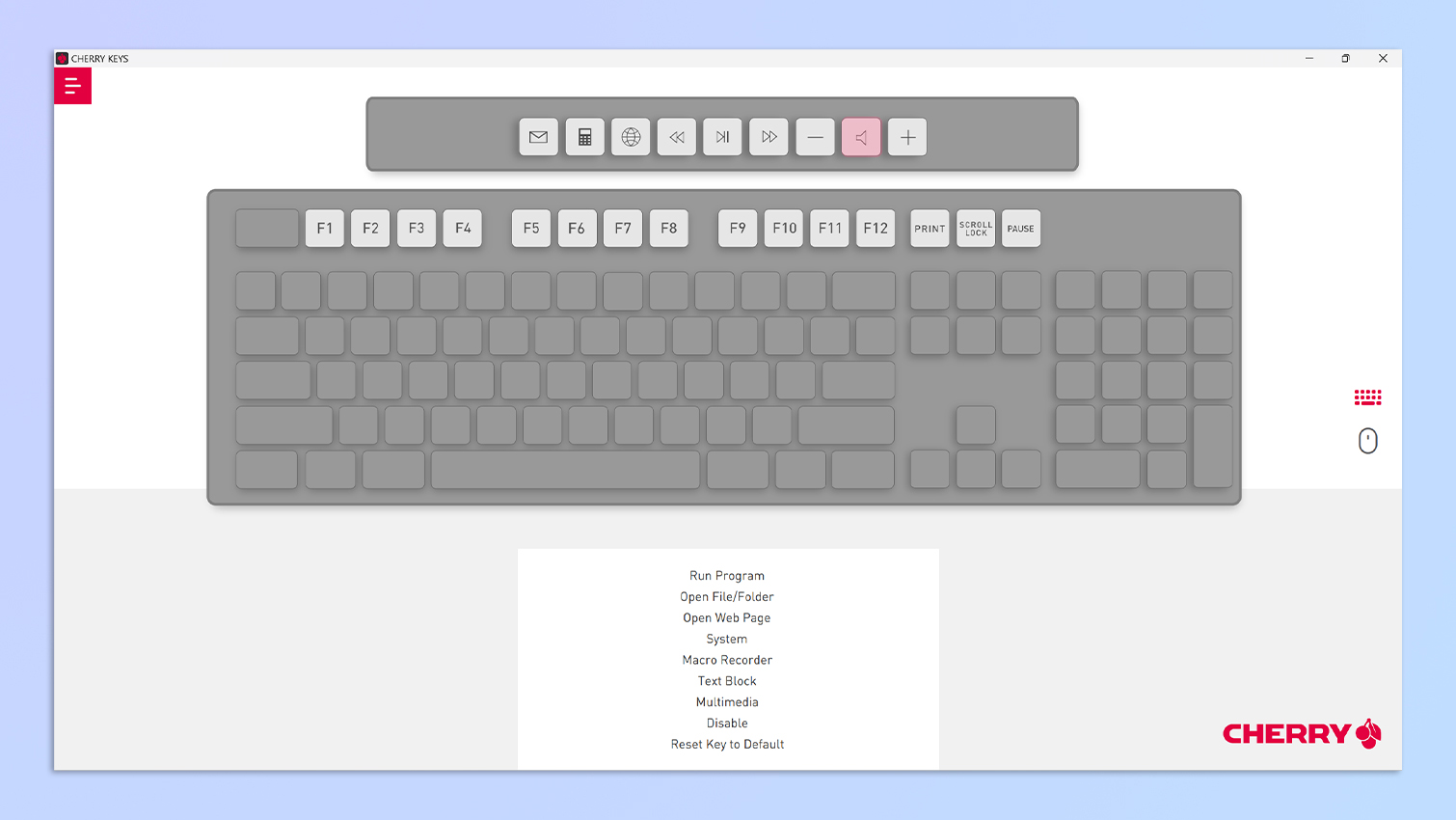 צילום מסך של תוכנת Cherry Keys הפתוחה במחשב נייד של Windows 11