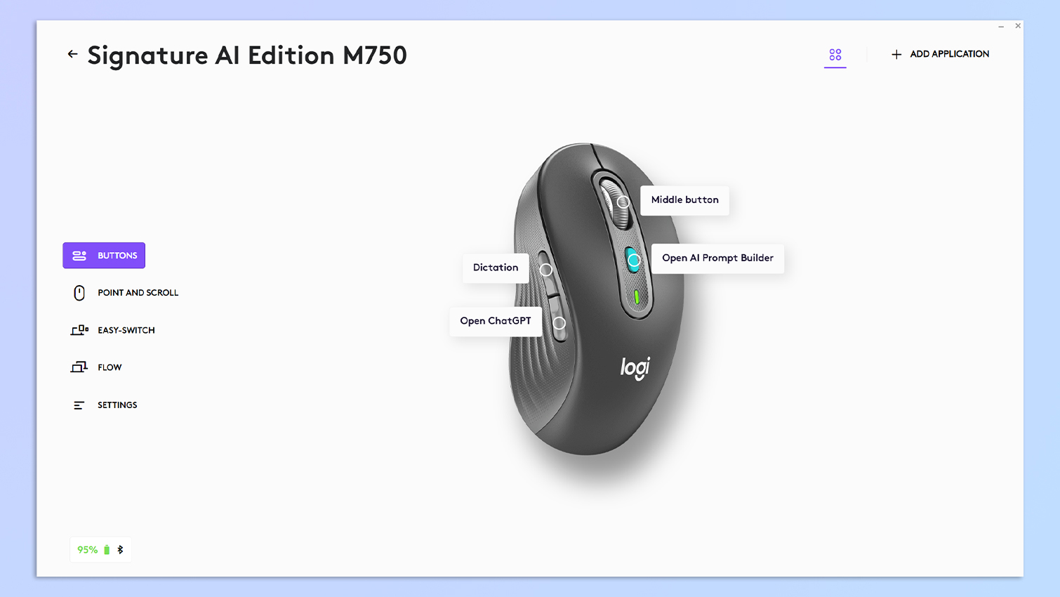 צילום מסך המציג את תכונות הבינה המלאכותית של העכבר האלחוטי Logitech Signature AI Edition M750