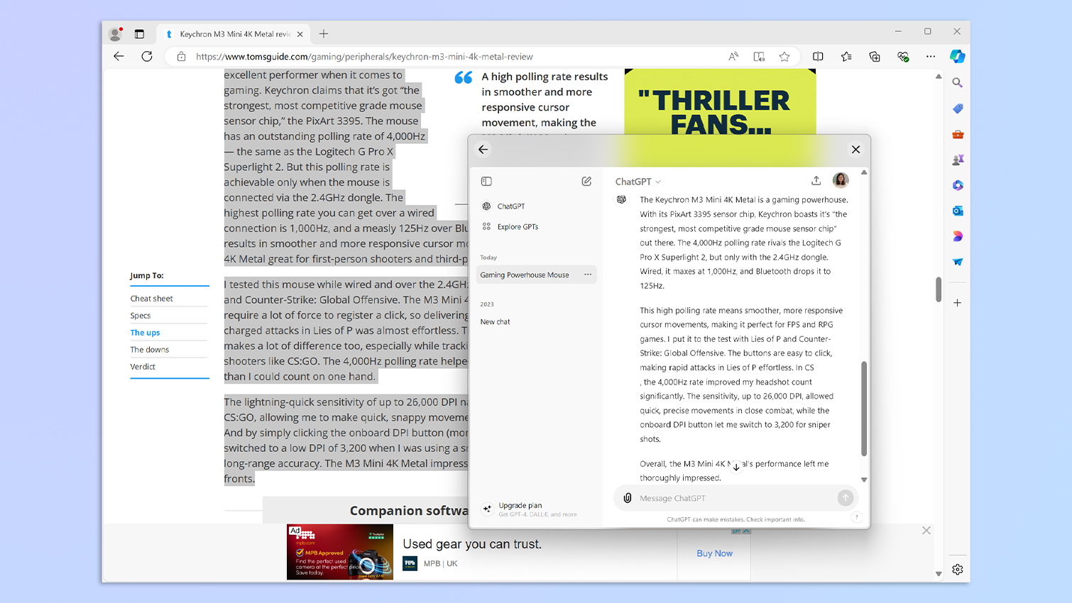 צילום מסך המציג את תכונות הבינה המלאכותית של העכבר האלחוטי Logitech Signature AI Edition M750