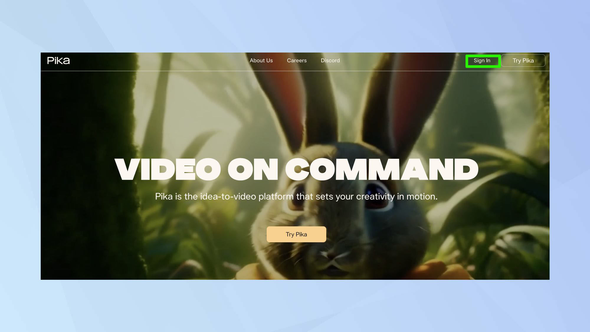 דף הכניסה של Pika Labs 