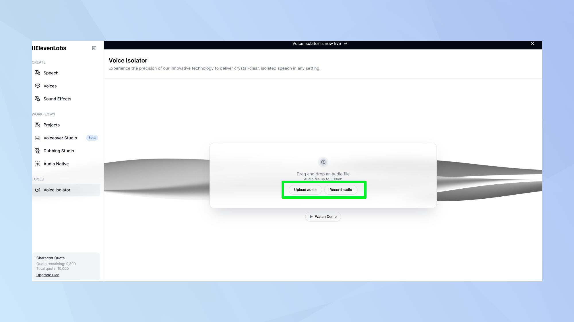 ElevenLabs העלה אודיו
