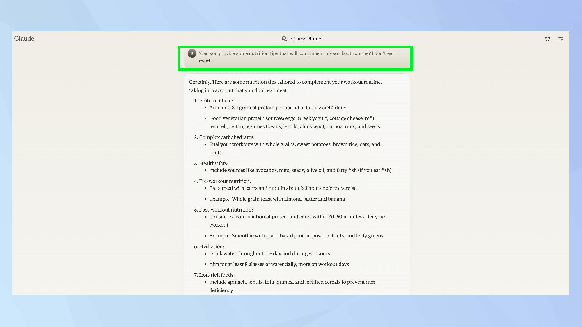 הנחיית תזונה של קלוד