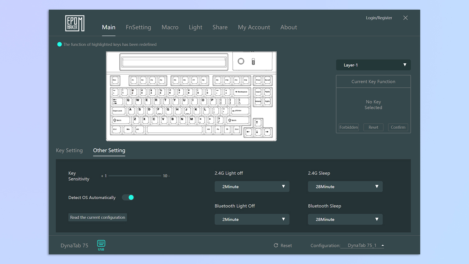 צילום מסך של תוכנת מנהל ההתקן של Epomaker הפתוחה במחשב נייד של Windows 11