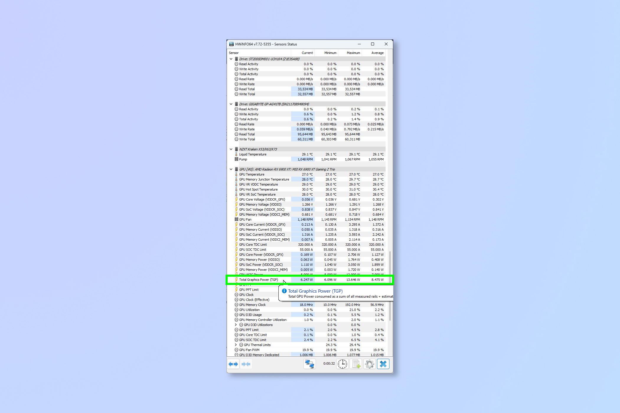 צילום מסך המראה כיצד למדוד את צריכת החשמל של המחשב באמצעות HWiNFO
