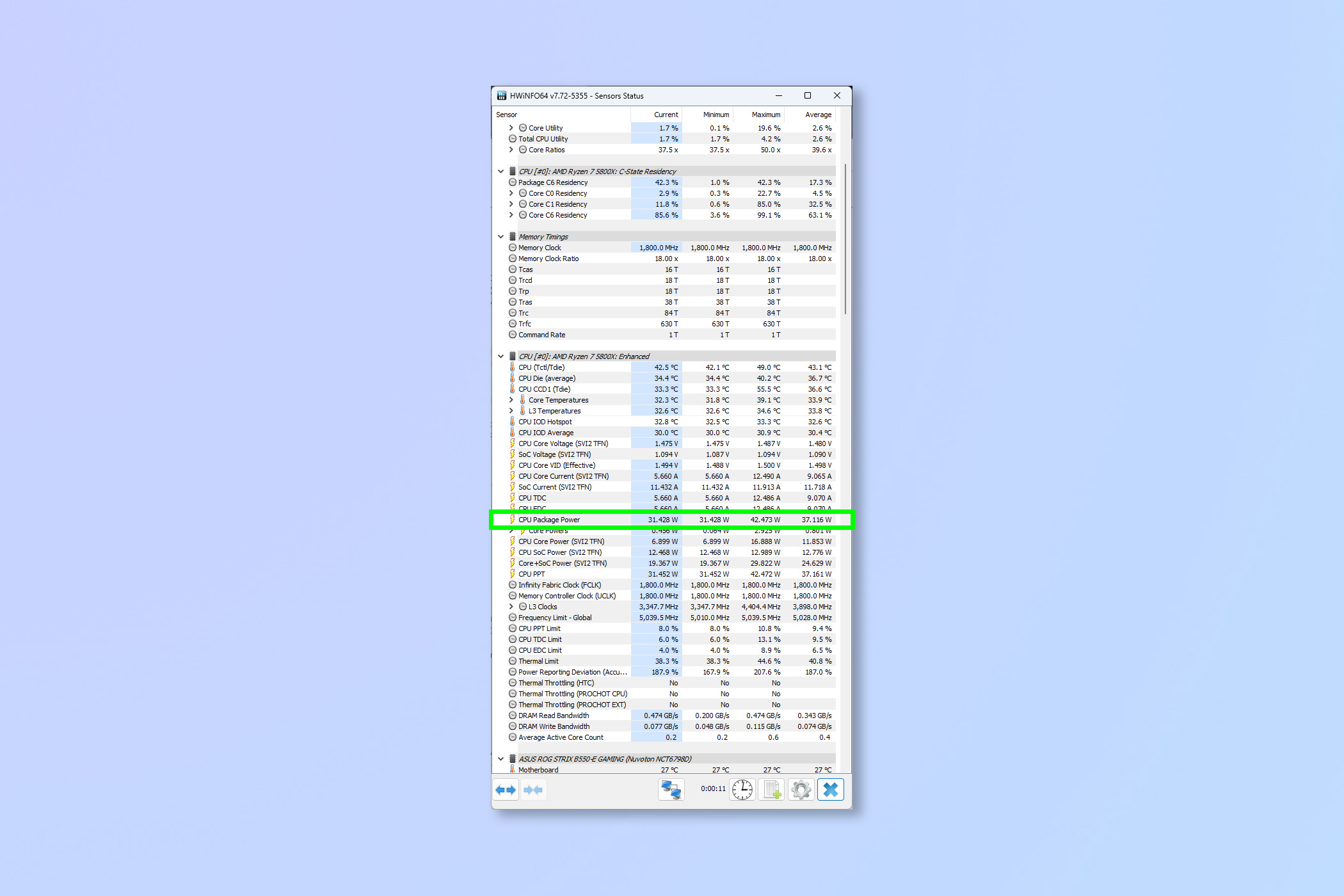 צילום מסך המראה כיצד למדוד את צריכת החשמל של המחשב באמצעות HWiNFO
