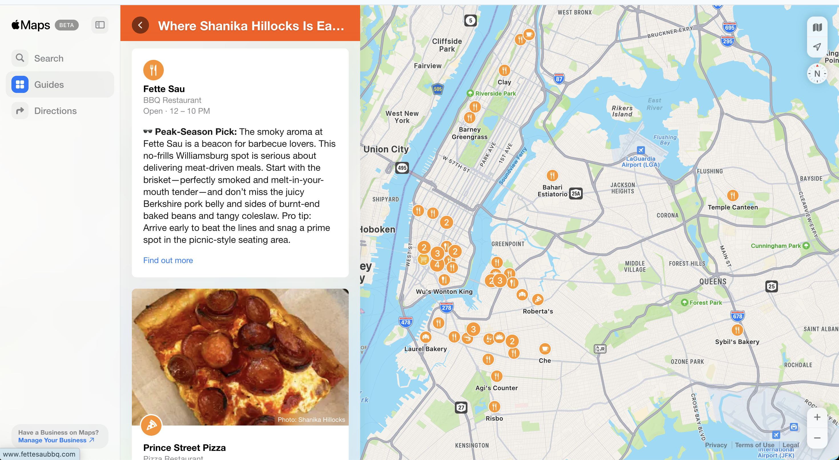 מסך של קטע מדריכים ב-Apple Maps