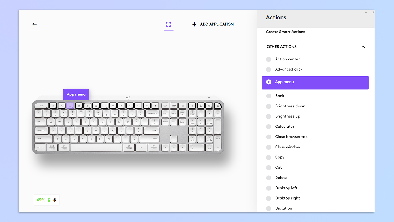 צילום מסך של Logi Options+ נפתח במחשב נייד של Windows 11