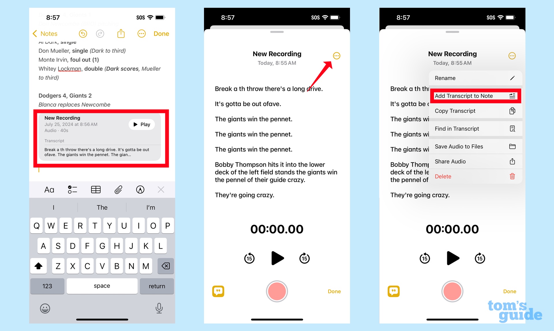 יצירת תמליל הקלטה והוספתו להערה שלך