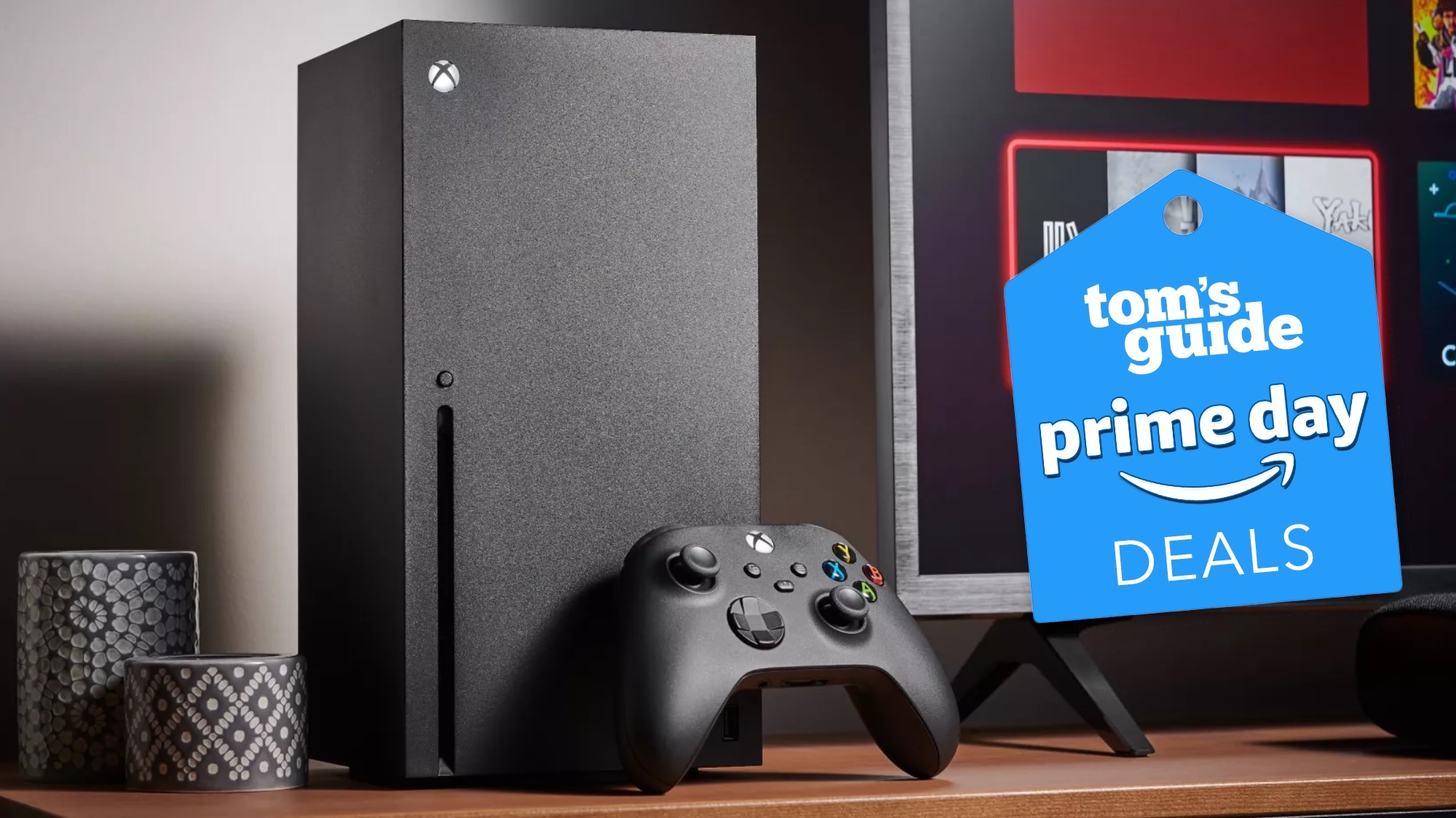 תמונה של ה-Xbox Series X עם תג עסקת Prime Day