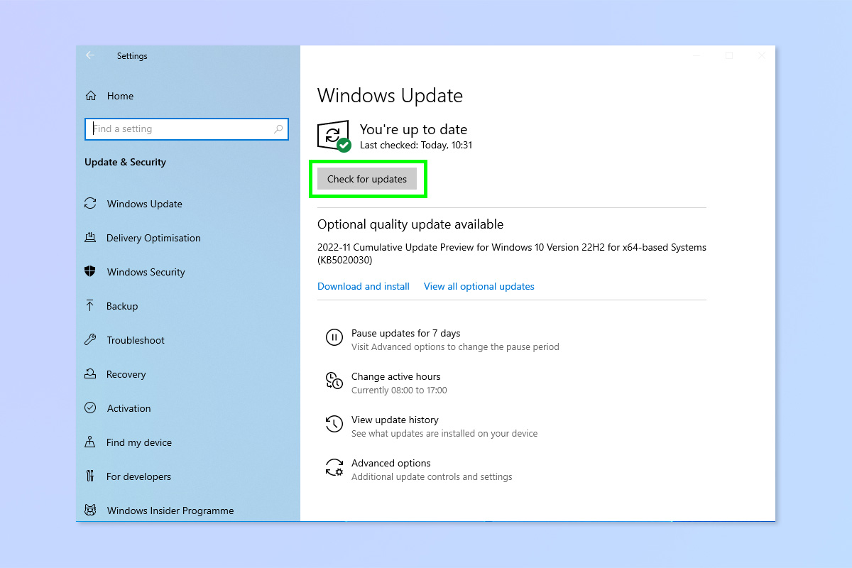 צילום מסך המראה כיצד לבדוק באופן ידני אם קיימים עדכונים ב- Windows 10