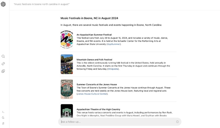 תוצאת חיפוש של SearchGPT